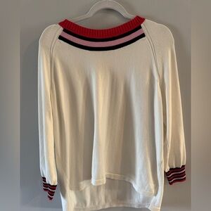 CAbi Cream Sweater with Red, Pink and Black Trim